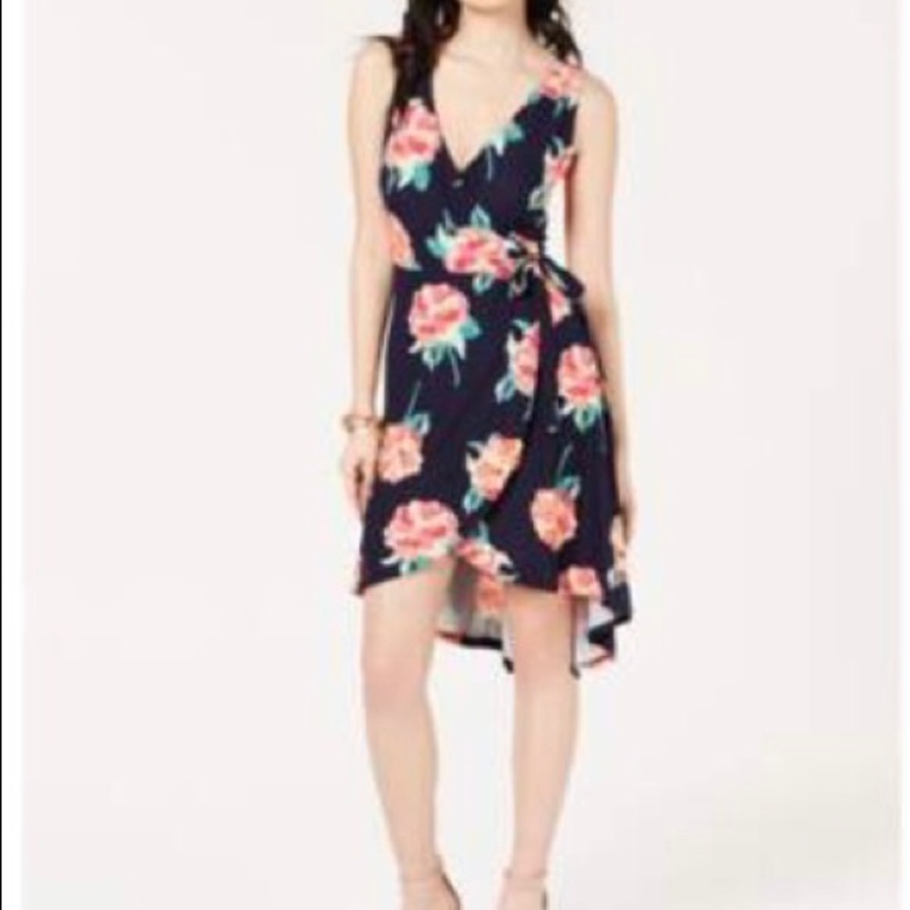 Planet Gold Floral Faux Wrap Dress